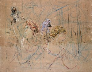Luonnos elokuvalle "At the Masked Ball", n. 1892 (värikynä paperille) tekijältä Henri de Toulouse Lautrec